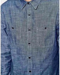 blaues Chambray Langarmhemd von Asos