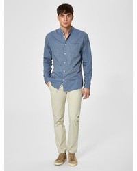 blaues Chambray Langarmhemd von Selected Homme