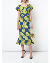 blaues Etuikleid mit Blumenmuster von Christian Siriano