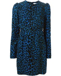 blaues Etuikleid mit Leopardenmuster von Victoria Beckham
