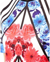 blaues figurbetontes Kleid mit Blumenmuster von Asos