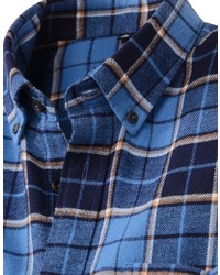 blaues Flanell Langarmhemd mit Schottenmuster von Bexleys man
