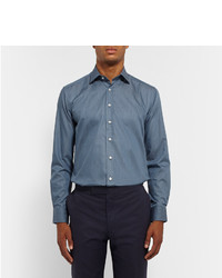 blaues gepunktetes Chambray Langarmhemd von Etro