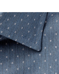 blaues gepunktetes Chambray Langarmhemd von Etro