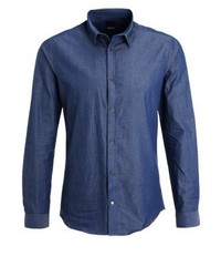 blaues gepunktetes Langarmhemd von Bertoni