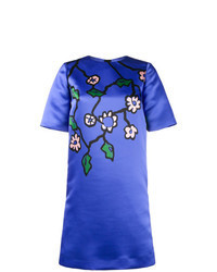 blaues gerade geschnittenes Kleid mit Blumenmuster