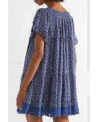 blaues gerade geschnittenes Kleid mit Blumenmuster von Tory Burch