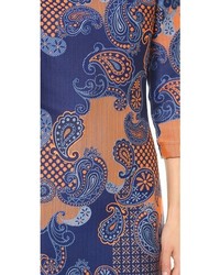 blaues gerade geschnittenes Kleid mit Paisley-Muster von Emma Cook