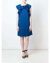 blaues gerade geschnittenes Kleid mit Rüschen von Lanvin