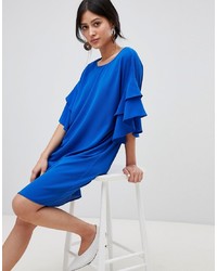 blaues gerade geschnittenes Kleid mit Rüschen von Y.a.s