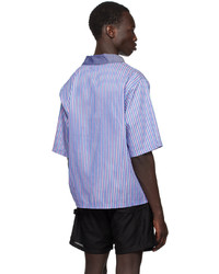 blaues horizontal gestreiftes Chambray Polohemd von 4SDESIGNS