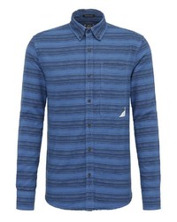 blaues horizontal gestreiftes Langarmhemd von khujo