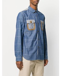 blaues horizontal gestreiftes Langarmhemd von Junya Watanabe MAN