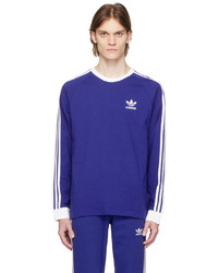 blaues horizontal gestreiftes Langarmshirt von adidas Originals