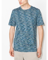 blaues horizontal gestreiftes T-Shirt mit einem Rundhalsausschnitt von Missoni