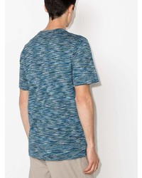 blaues horizontal gestreiftes T-Shirt mit einem Rundhalsausschnitt von Missoni