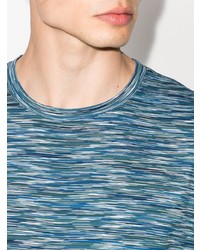 blaues horizontal gestreiftes T-Shirt mit einem Rundhalsausschnitt von Missoni