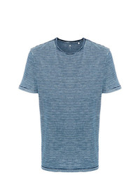 blaues horizontal gestreiftes T-Shirt mit einem Rundhalsausschnitt von AG Jeans
