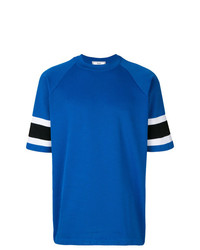 blaues horizontal gestreiftes T-Shirt mit einem Rundhalsausschnitt von AMI Alexandre Mattiussi