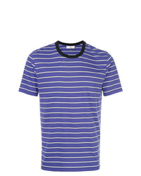 blaues horizontal gestreiftes T-Shirt mit einem Rundhalsausschnitt von AMI Alexandre Mattiussi