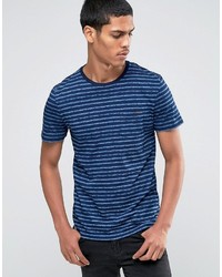blaues horizontal gestreiftes T-Shirt mit einem Rundhalsausschnitt von Celio