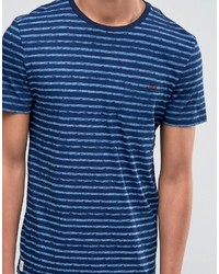blaues horizontal gestreiftes T-Shirt mit einem Rundhalsausschnitt von Celio
