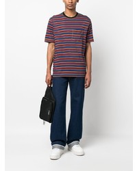 blaues horizontal gestreiftes T-Shirt mit einem Rundhalsausschnitt von PS Paul Smith