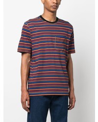 blaues horizontal gestreiftes T-Shirt mit einem Rundhalsausschnitt von PS Paul Smith