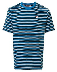 blaues horizontal gestreiftes T-Shirt mit einem Rundhalsausschnitt von Fila