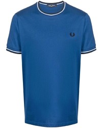 blaues horizontal gestreiftes T-Shirt mit einem Rundhalsausschnitt von Fred Perry