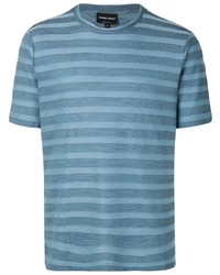 blaues horizontal gestreiftes T-Shirt mit einem Rundhalsausschnitt von Giorgio Armani