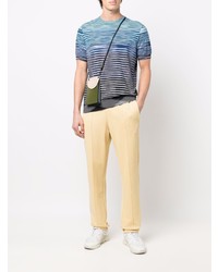 blaues horizontal gestreiftes T-Shirt mit einem Rundhalsausschnitt von Missoni