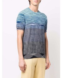 blaues horizontal gestreiftes T-Shirt mit einem Rundhalsausschnitt von Missoni