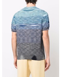 blaues horizontal gestreiftes T-Shirt mit einem Rundhalsausschnitt von Missoni