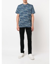 blaues horizontal gestreiftes T-Shirt mit einem Rundhalsausschnitt von Missoni