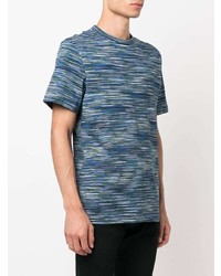 blaues horizontal gestreiftes T-Shirt mit einem Rundhalsausschnitt von Missoni