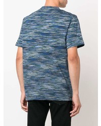 blaues horizontal gestreiftes T-Shirt mit einem Rundhalsausschnitt von Missoni