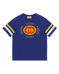 blaues horizontal gestreiftes T-Shirt mit einem Rundhalsausschnitt von Gucci