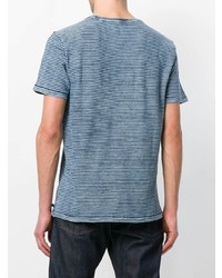 blaues horizontal gestreiftes T-Shirt mit einem Rundhalsausschnitt von AG Jeans