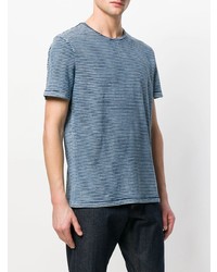 blaues horizontal gestreiftes T-Shirt mit einem Rundhalsausschnitt von AG Jeans