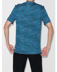 blaues horizontal gestreiftes T-Shirt mit einem Rundhalsausschnitt von Missoni