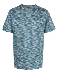 blaues horizontal gestreiftes T-Shirt mit einem Rundhalsausschnitt von Missoni