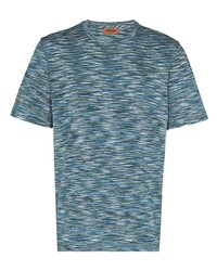 blaues horizontal gestreiftes T-Shirt mit einem Rundhalsausschnitt von Missoni