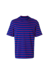 blaues horizontal gestreiftes T-Shirt mit einem Rundhalsausschnitt von MSGM