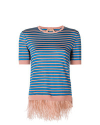 blaues horizontal gestreiftes T-Shirt mit einem Rundhalsausschnitt von N°21