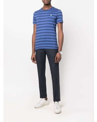 blaues horizontal gestreiftes T-Shirt mit einem Rundhalsausschnitt von Polo Ralph Lauren