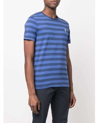 blaues horizontal gestreiftes T-Shirt mit einem Rundhalsausschnitt von Polo Ralph Lauren