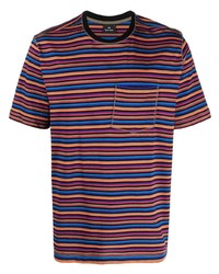 blaues horizontal gestreiftes T-Shirt mit einem Rundhalsausschnitt von PS Paul Smith