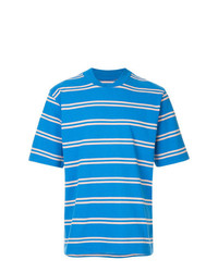 blaues horizontal gestreiftes T-Shirt mit einem Rundhalsausschnitt von Sacai