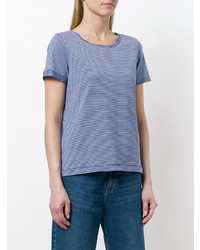 blaues horizontal gestreiftes T-Shirt mit einem Rundhalsausschnitt von A.P.C.